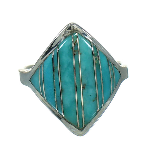 Southwest Turquoise Inlay Genuine Sterling Silver Ring Size 6-1/4 RX86344